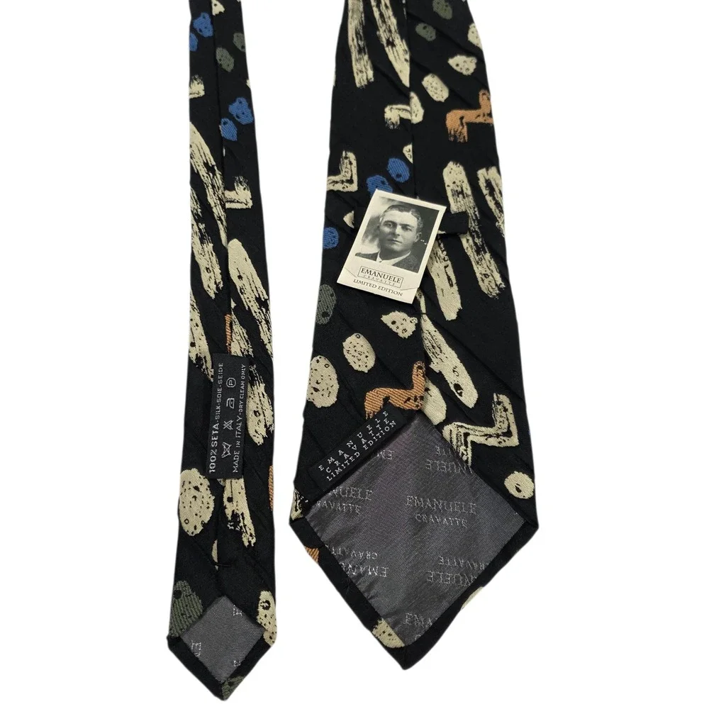 Emanuele Cravatte Limited Edition Mens Necktie‎ Folded Black Geometric Abstract